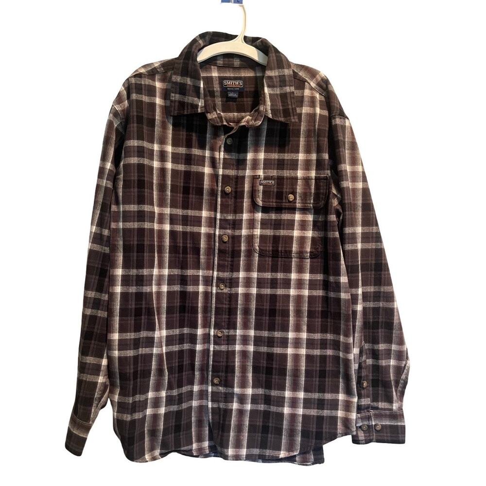 Smith's Workwear Plaid Button‑Down Mens Shirt Large